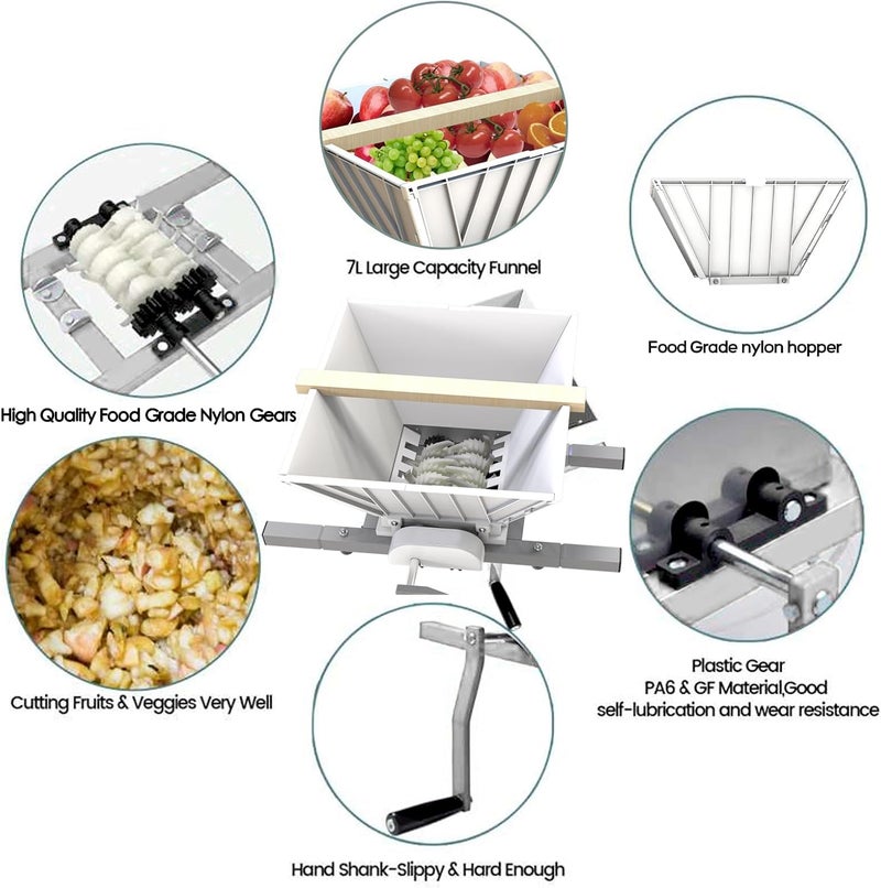 SQUEEZE master Fruit Apple Wine Classic Crusher -7 Litre/1.8Gallon Manual Grinder- Large Nylon Hoopper-Nylon Teeth-Silver - Image 3
