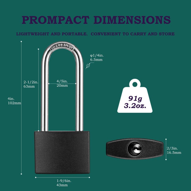 Guliffen Aluminum Keyed Alike Padlocks With Key Gym Locker Lock With Long Shackle For Gates Fences Toolboxes 2 Pack - Image 2