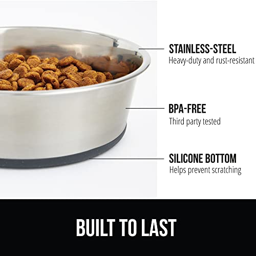 GORILLA GRIP Set of 2 Dog Bowls, Heavy Duty Metal Food and Water Bowl for Feeding Dogs and Cats, Dishwasher Safe, Rust Resistant Stainless Steel, BPA Free Rubber Base, Holds 2 Cups (16 fl oz), Gray - Image 3