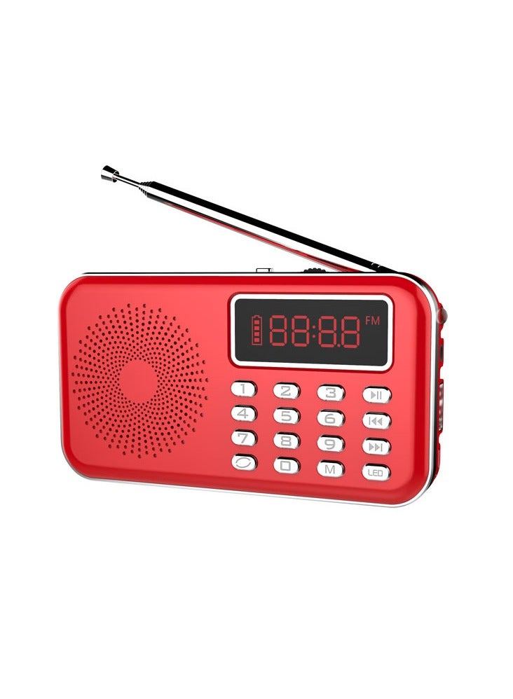 AROAQ Portable Fm Radio Mini Digital Radio Music Player With Speaker Red
