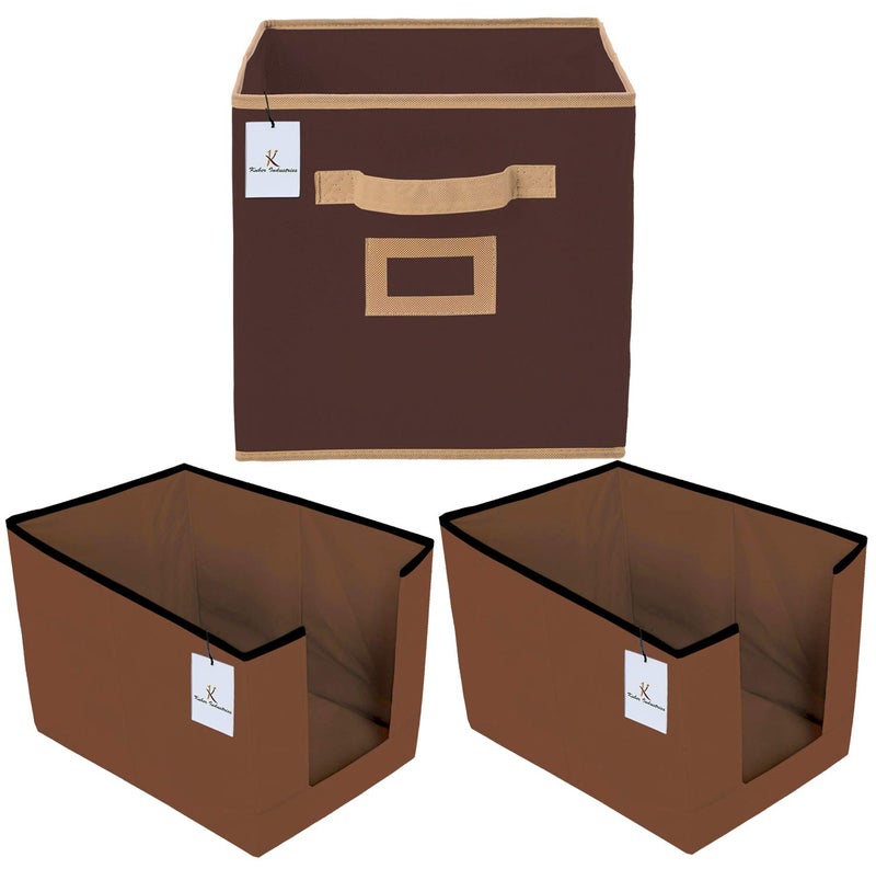 Kuber Industries Non Woven 2 Piece Shirt Stacker Wardrobe Organizer and 1 Piece Large Foldable Storage Organiser CubesBoxes Coffee CTKTC38364 - Image 1