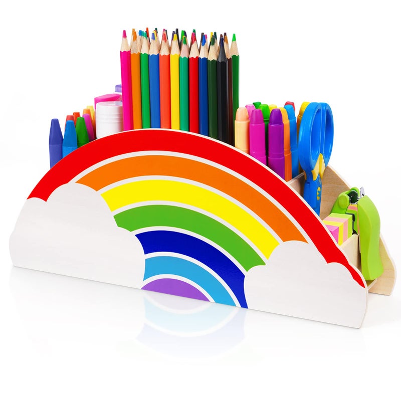 GAMENOTE Rainbow Wooden Desk Organizer Natural Wood No Smell Childfriendly Cute Pen Pencil Holder Caddy for Office Supplies Classroom for Art Supply Makeup Brush Storage for Kids Present - Image 1