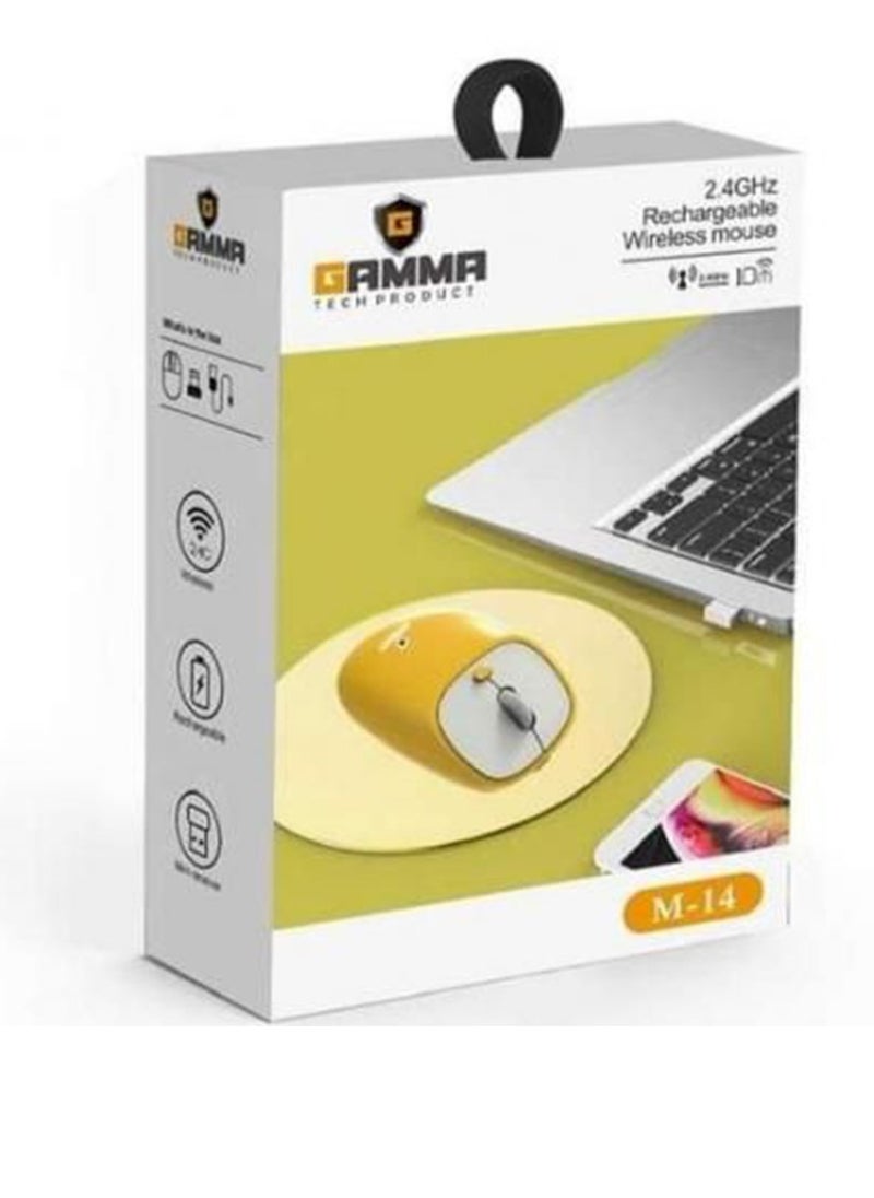 Gamma - Wireless mouse, rechargeable multi-mode mouse with 2.4G wireless gaming mouse, M-14 yellow - muted colored buttons for computer and laptop, personal and office use, comfortable and elegant design and bright colors - Image 1