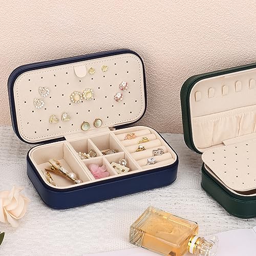DesignSter Travel Jewelry Box, PU Leather Portable Jewelry Case, Small Jewelry Boxes for Gifts, Travel Jewelry Organizer for Women Rings Earrings Necklaces Bracelets (Dark Blue) - Image 5