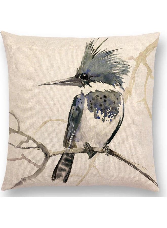 NIBEMINENT Bird Printed Cushion Cover White/Grey 45x45cm