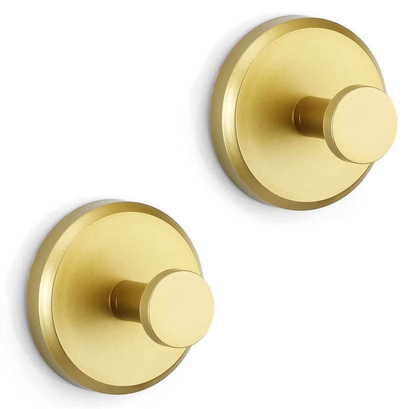 HOME SO Suction Cup Hooks for Shower  Bathroom  Kitchen  Glass Door  Mirror  Tile - Loofah  Towel  Coat  Bath Robe Hook Holder for Hanging up to 15 lbs - Waterproof  Matte Brushed Satin Gold (2-Pack) - Image 1