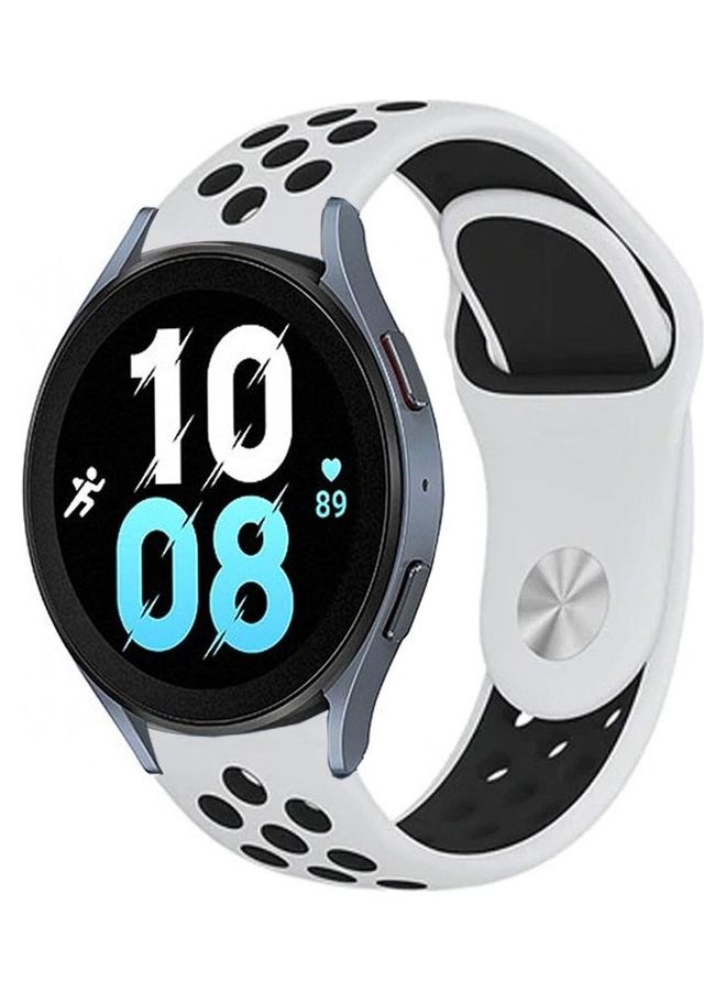 NIBEMINENT Samsung Galaxy Watch 5 / Pro Band Silicone Replacement Strap 20mm Compatible with Watch5 (44mm/40mm) (45mm) White/Black - Image 1