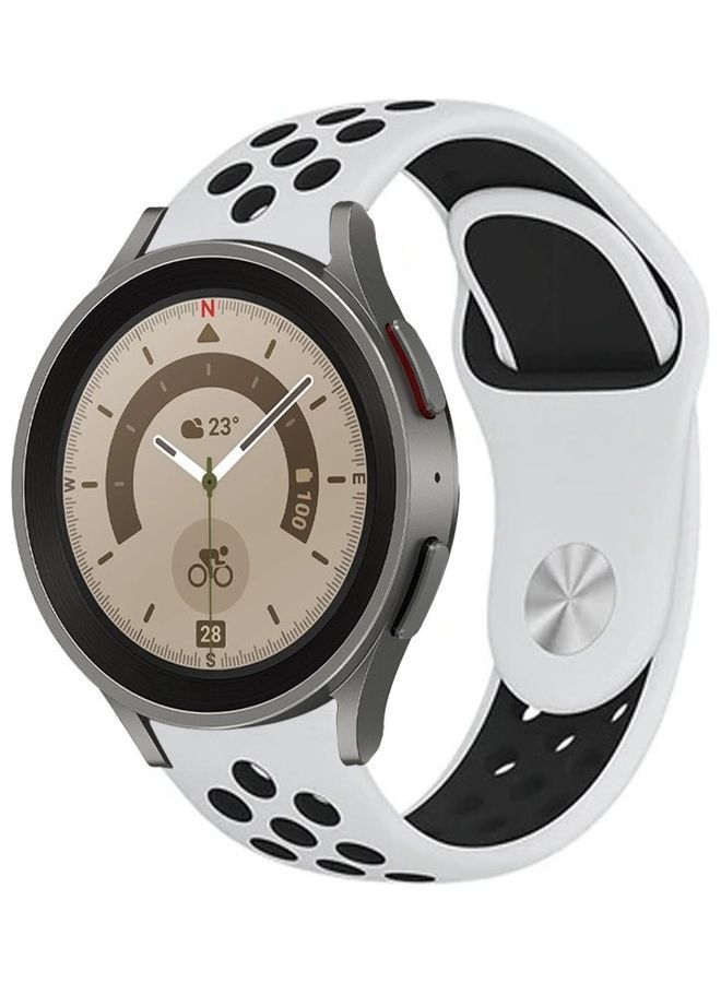 NIBEMINENT Samsung Galaxy Watch 5 / Pro Band Silicone Replacement Strap 20mm Compatible with Watch5 (44mm/40mm) (45mm) White/Black - Image 2