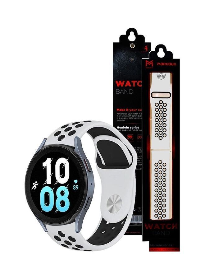 NIBEMINENT Samsung Galaxy Watch 5 / Pro Band Silicone Replacement Strap 20mm Compatible with Watch5 (44mm/40mm) (45mm) White/Black - Image 3