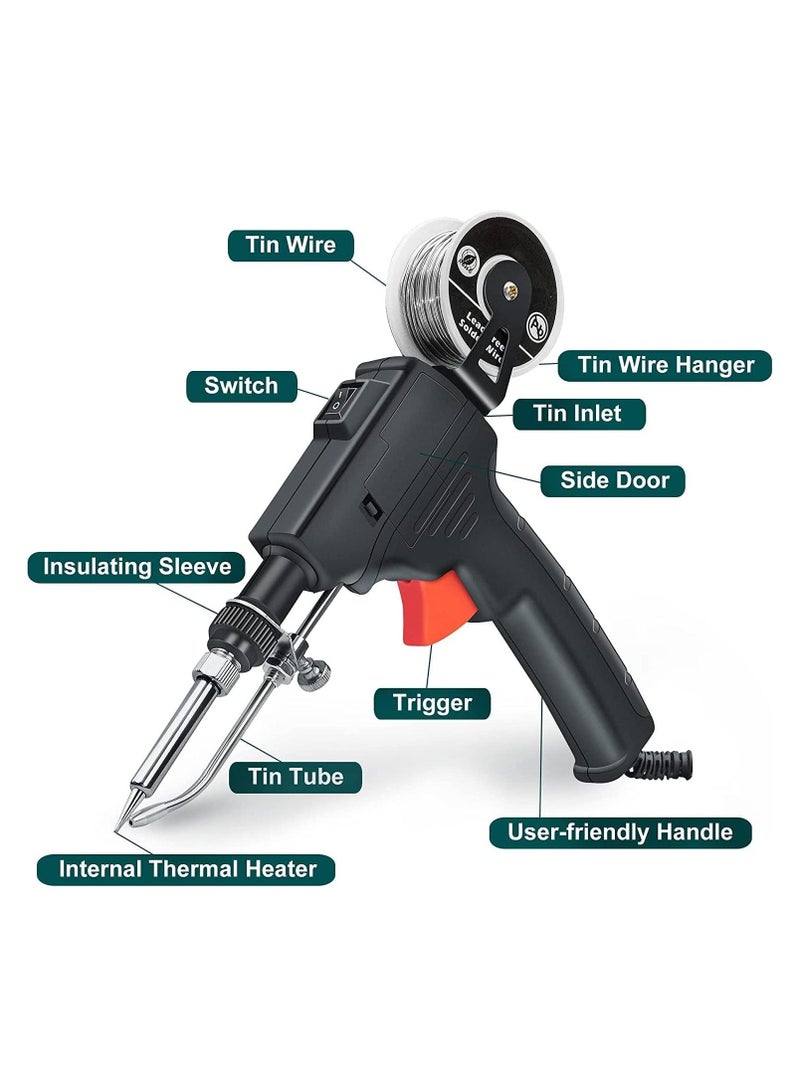 Soldering Iron Kit, Automatic Hand-held Soldering Welding Tool with 5pcs Soldering Tips, Desoldering Pump, Tweezers, Soldering Wires, Mini Bracket for Circuit Boards, Home DIY, Electronics Repair - Image 3