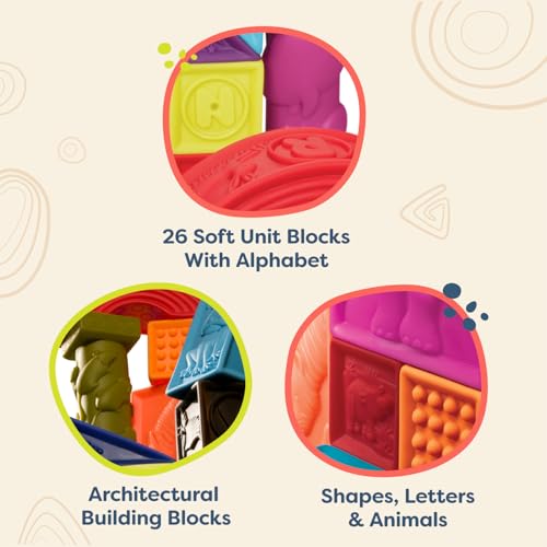 B. toys – Alphabet Learning Blocks for Babies & Toddlers – 26 Soft Squeezable ABC Blocks with Textured Animals – Educational Toys for Sensory Play, Bath Time & Early Development – 6+ Months - Image 3