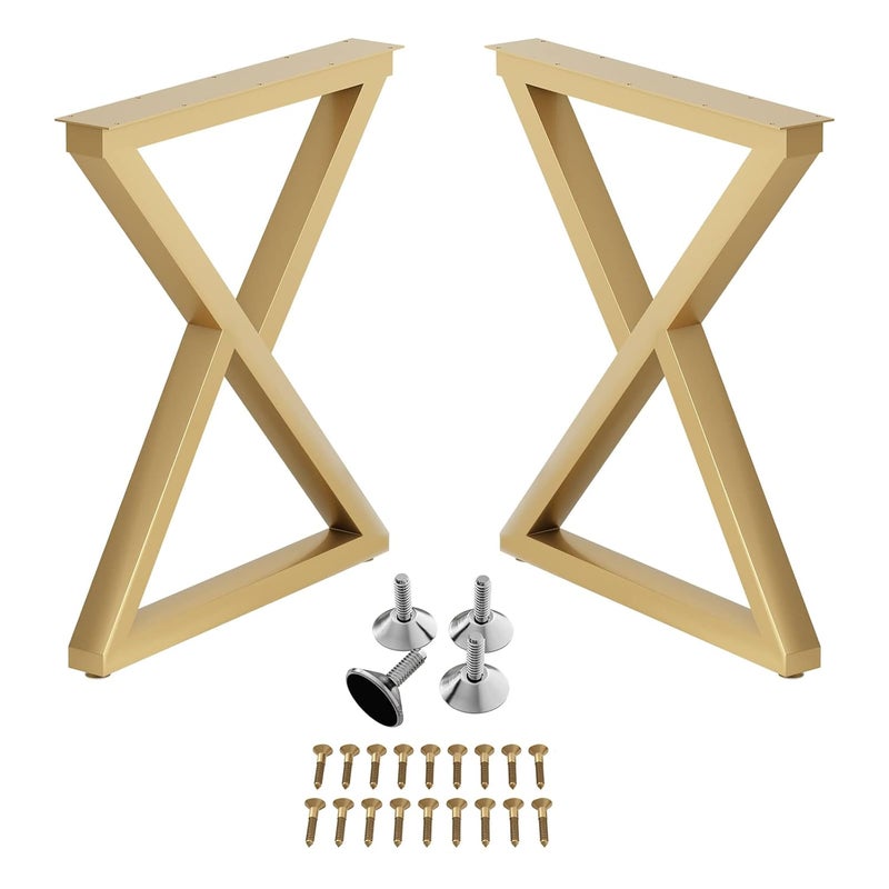Industrial Metal Table Legs H28 x W24 Heavy Duty Modern Furniture Legs for DIY Use Set of 2 Desk Legs Multiple Uses for Dinning TableCoffee TableKitchen TableTriangleShapeGold