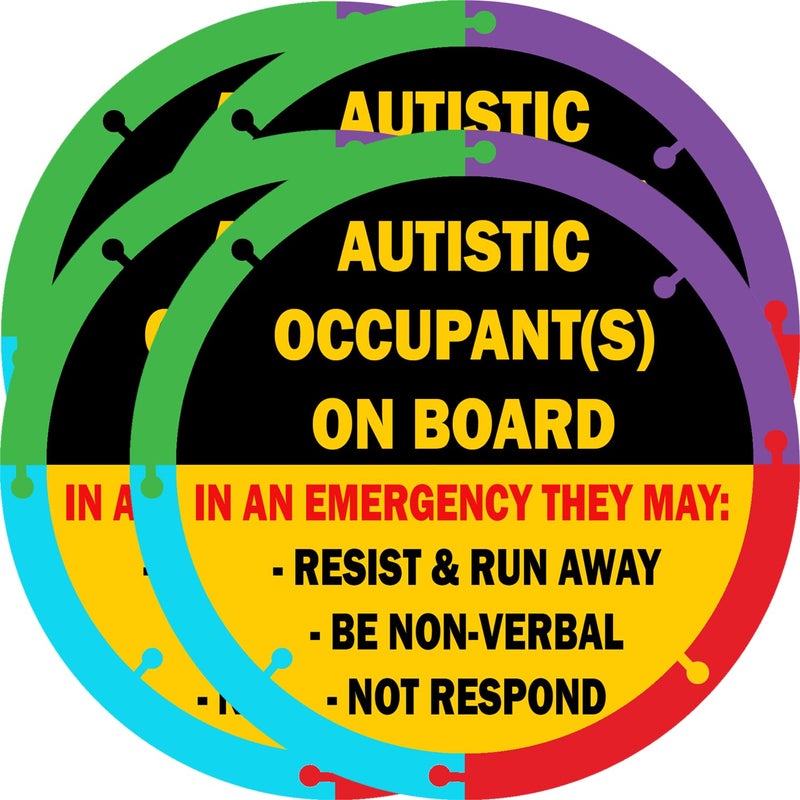 TOTOMO Autistic Occupant on Board Car Sticker 6 x 6 Pack of 4 2pc Front Adhesive 2pc Back Adhesive Stickers Autism Awareness Safety Decal for Emergency Responders Special Needs Sign Warning