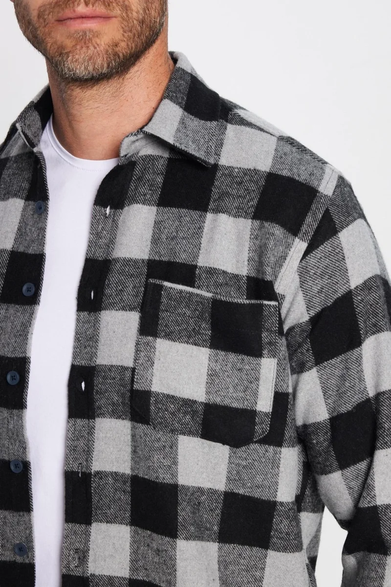 Tudors Men's Classic Fit Regular Cut Lumberjack Single Pocket Checkered Winter Shirt