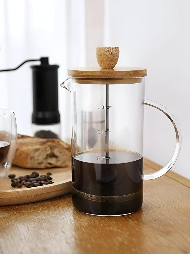 Cold Brewing, Multifunctional Glass French Press Coffee Maker with Bamboo Lid, Thick Borosilicate Glass, Stainless Steel Fine Filter Excellent for Strong Coffee, Aromatic Tea, Brewing Drinks - Image 4