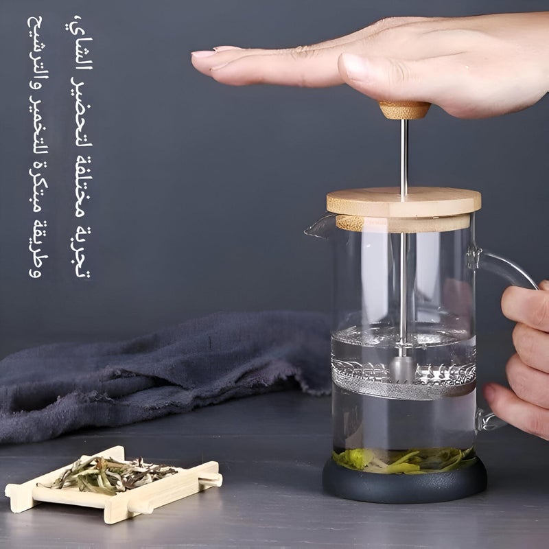 Cold Brewing, Multifunctional Glass French Press Coffee Maker with Bamboo Lid, Thick Borosilicate Glass, Stainless Steel Fine Filter Excellent for Strong Coffee, Aromatic Tea, Brewing Drinks - Image 3