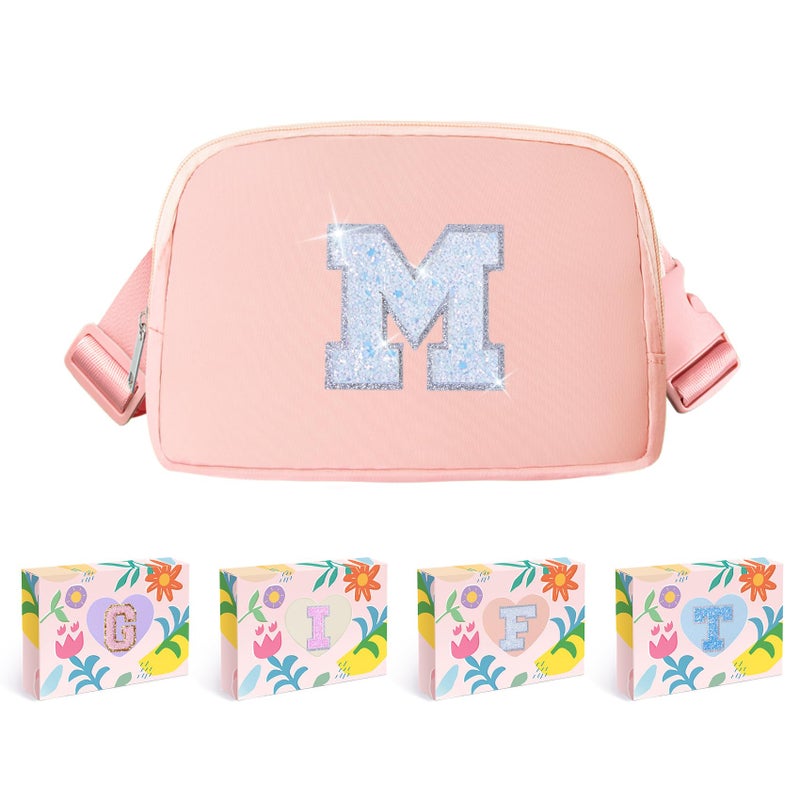 COSHAYSOO Initial Belt Bag Purse for Girls Pink Fanny Pack Crossbody Valentines Birthday gifts for 6 7 8 9 10 11 12 13 14 Year Old Girls Personalized Flower Girl Dance Recital Teen Presents Letter M - Image 1