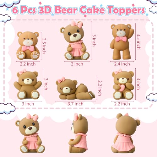 Silipull 6 Pcs 3D Bear Cake Toppers Bear Cake Decorations Baby Shower Party Favors Home Ornaments for Baby Shower Birthday Party Cake Supplies Boys Girl GiftsPink - Image 5