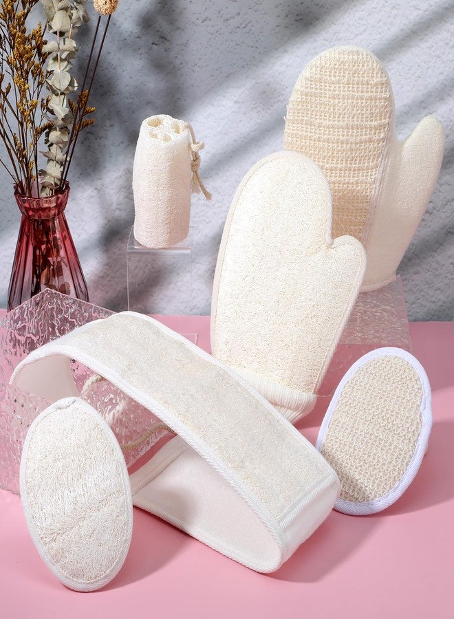 xozeooeu Natural Loofah Sponge Set, 6-Pack Exfoliating Body Scrubber Pads & Back Scrubber & Glove Luffa Sponge Pads, White for Men and Women - Image 3