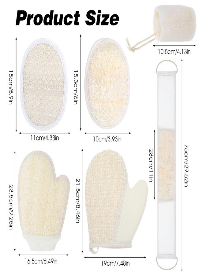 xozeooeu Natural Loofah Sponge Set, 6-Pack Exfoliating Body Scrubber Pads & Back Scrubber & Glove Luffa Sponge Pads, White for Men and Women - Image 2