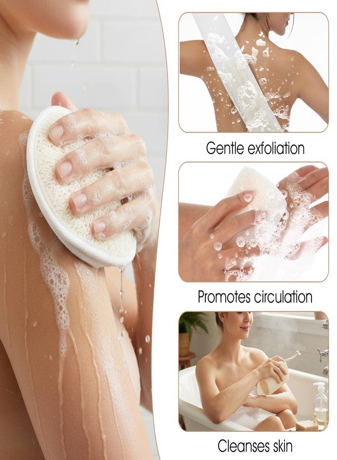 xozeooeu Natural Loofah Sponge Set, 6-Pack Exfoliating Body Scrubber Pads & Back Scrubber & Glove Luffa Sponge Pads, White for Men and Women - Image 5