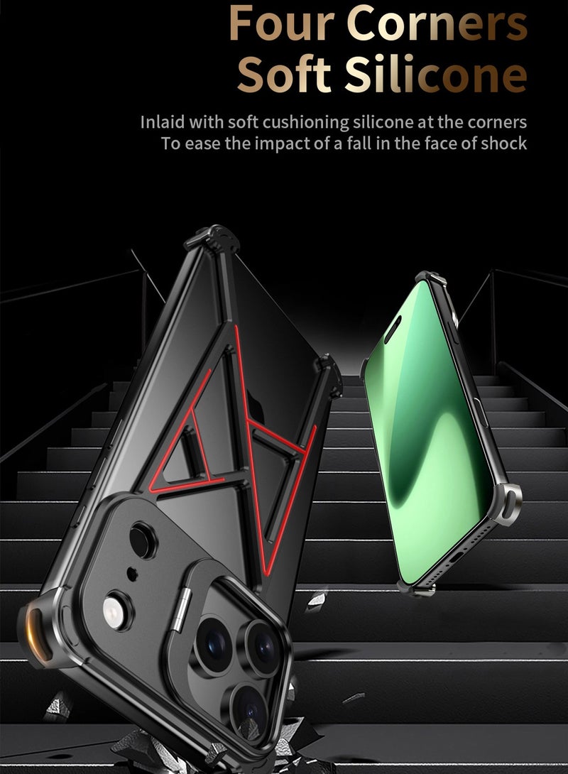 general For iPhone 17 Pro Max Metal Skeleton Heat Dissipation Stand Case A-Line Design Drop-proof MagSafe Compatible Case - Image 4