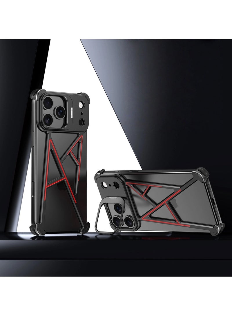 general For iPhone 17 Pro Max Metal Skeleton Heat Dissipation Stand Case A-Line Design Drop-proof MagSafe Compatible Case - Image 1