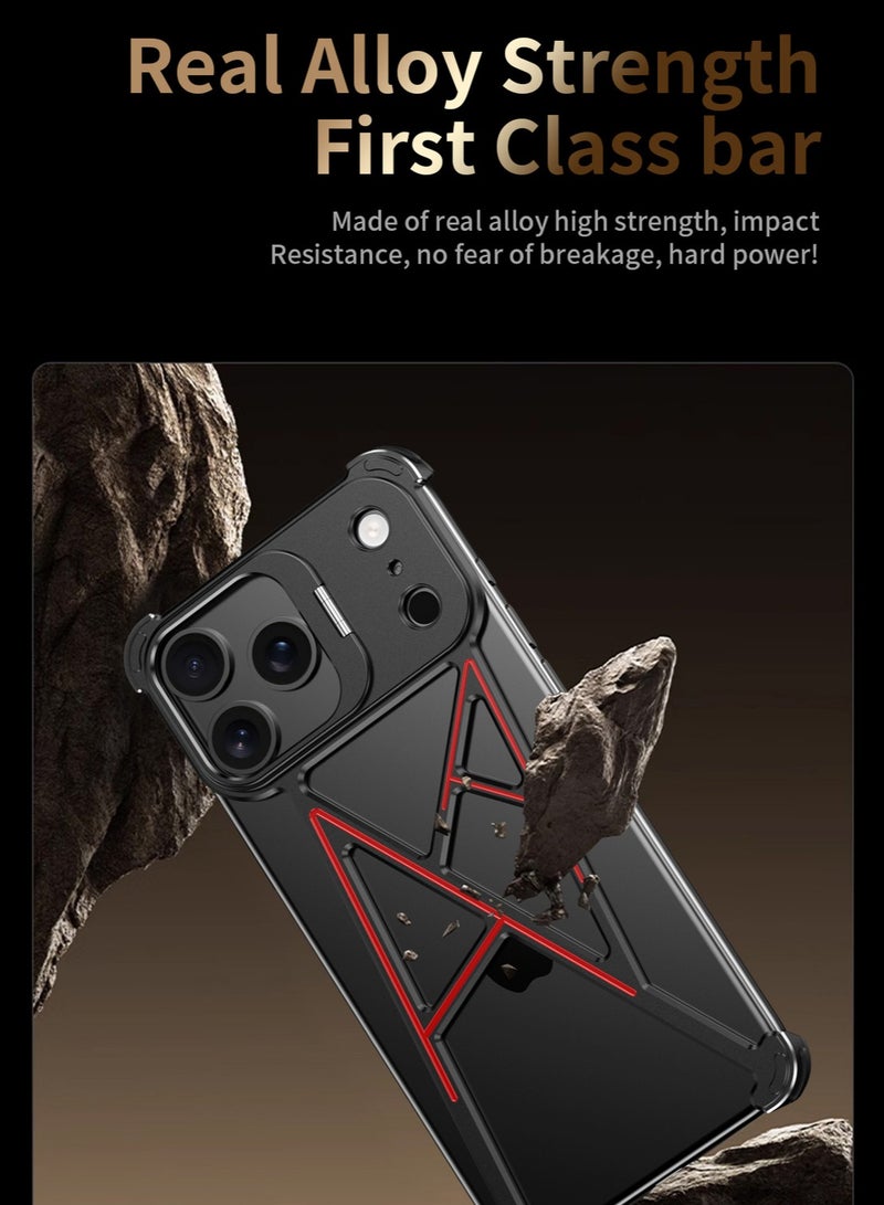 general For iPhone 17 Pro Max Metal Skeleton Heat Dissipation Stand Case A-Line Design Drop-proof MagSafe Compatible Case - Image 2