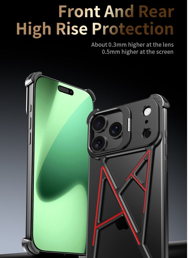 general For iPhone 17 Pro Max Metal Skeleton Heat Dissipation Stand Case A-Line Design Drop-proof MagSafe Compatible Case - Image 5