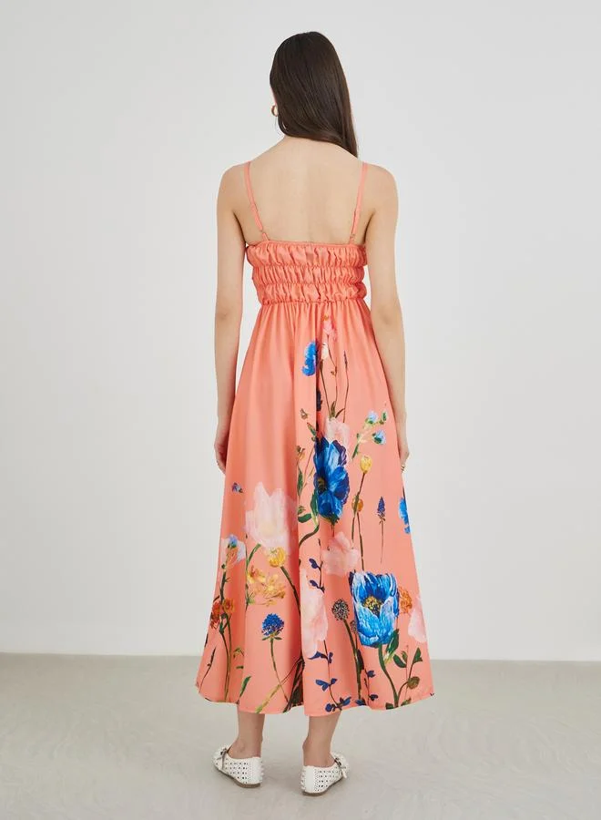 Take Two Take Two Floral Print Pleated Detail Strappy Midi Dress