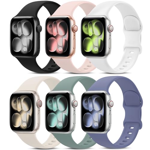 AMSKY 6 Pack Sport Bands Compatible with Apple Watch Band 38mm 40mm 41mm 42mm 44mm 45mm 49mm 46mm,Silicone Waterproof Strap for iWatch Apple Watch Series 11 10 9 Ultra 8 7 6 5 4 3 2 1 SE Women Men - Image 1