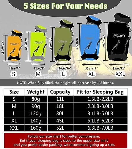 Frelaxy Compression Sack, 40% More Storage! 11L/18L/30L/45L Compression Stuff Sack, Water-Resistant & Ultralight Sleeping Bag Stuff Sack - Space Saving Gear for Camping, Traveling, Backpacking - Image 5