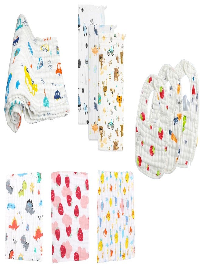 TERI BERI Muslin Cotton Face Towels, Burp Cloths and Bath Towels for Newborn Baby Extra Soft and Absorbent Muslin Combo Pack for Infants Toddlers Boys Girls (1 Towel + 3 Burp Cloth + 3 Hanky + 3 Bib) - Image 1