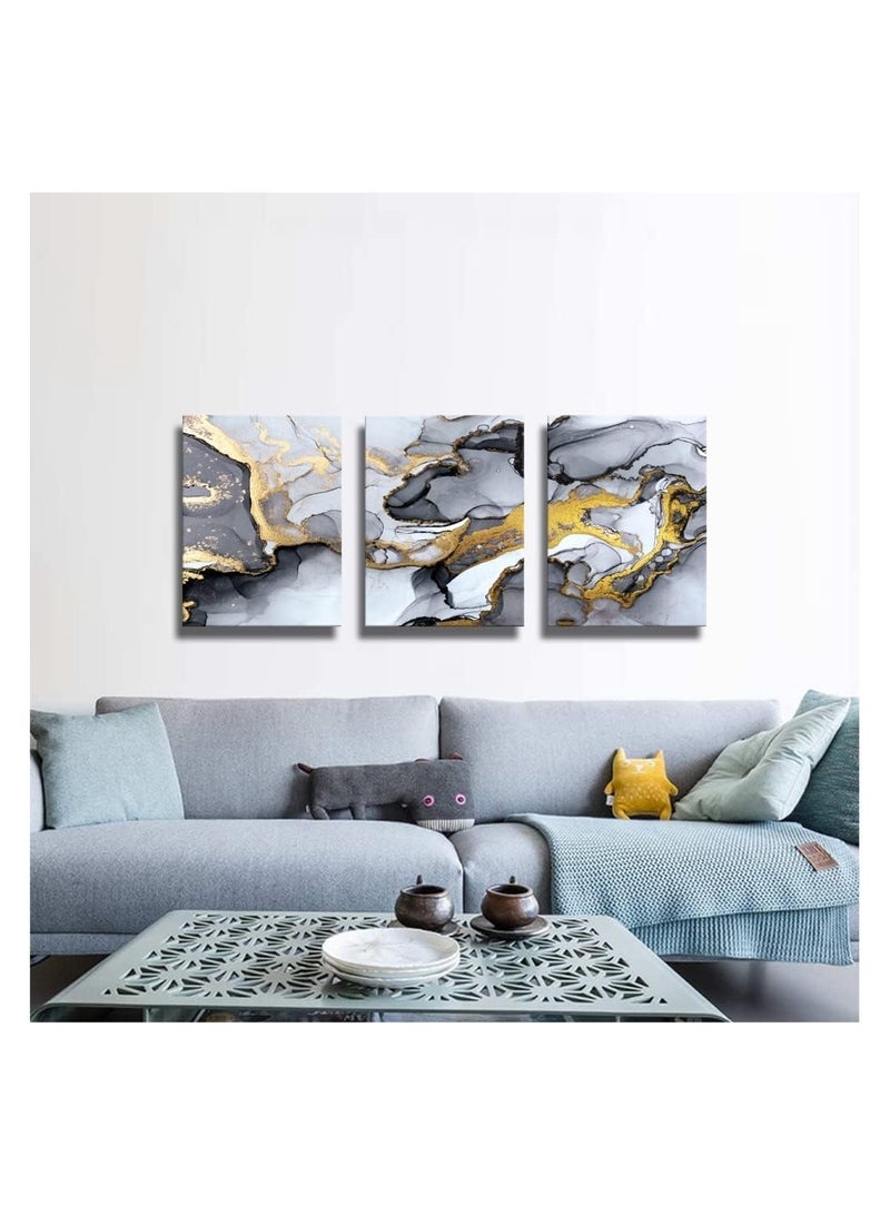 Today Idea Today Idea Modern Gold Fluid Ink | Black and White Grey Canvas Print | Framed Set of 3-Piece | Ideal for Living Room, Bedroom, Kitchen, or Office Décor (Abstract Watercolor, 16x24 inch) - Image 2