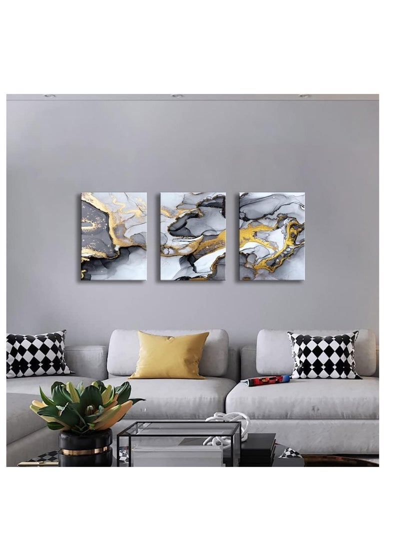 Today Idea Today Idea Modern Gold Fluid Ink | Black and White Grey Canvas Print | Framed Set of 3-Piece | Ideal for Living Room, Bedroom, Kitchen, or Office Décor (Abstract Watercolor, 16x24 inch) - Image 3