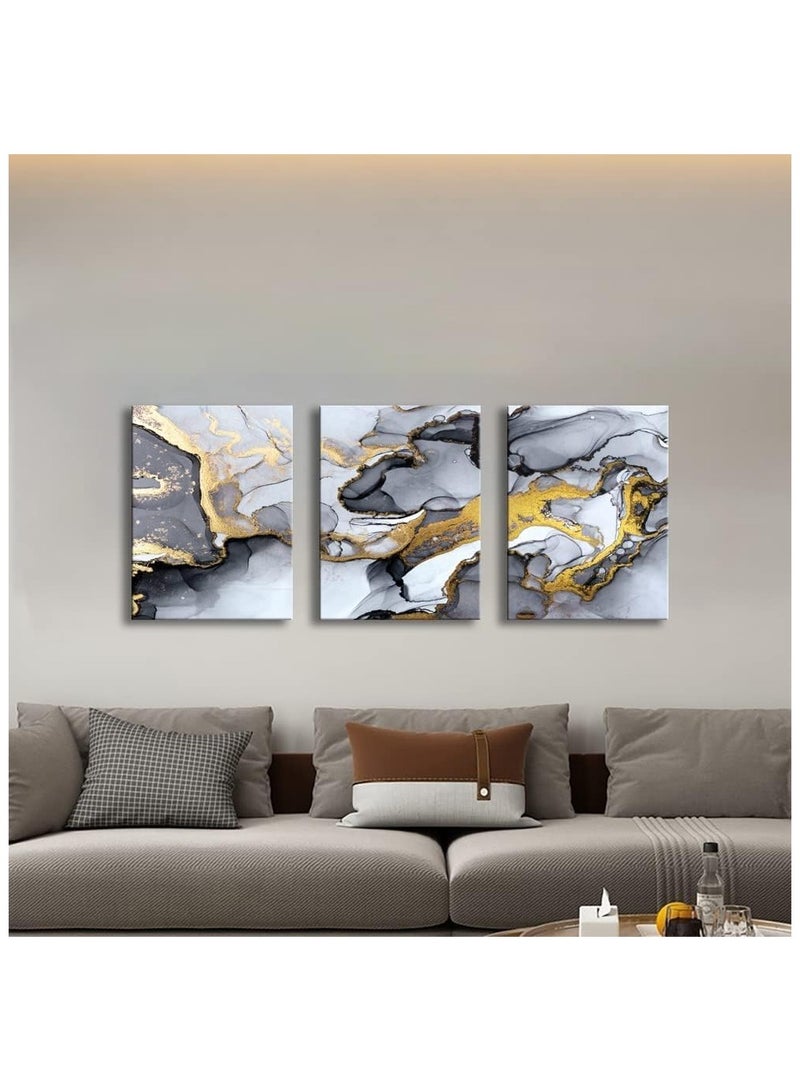 Today Idea Today Idea Modern Gold Fluid Ink | Black and White Grey Canvas Print | Framed Set of 3-Piece | Ideal for Living Room, Bedroom, Kitchen, or Office Décor (Abstract Watercolor, 16x24 inch) - Image 4