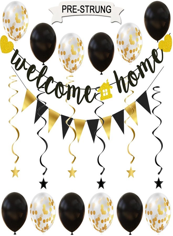 Teniinet Pre-Strung Welcome Home Banner with Two Heart and A Vivid Home Sign Flash Party Decorations, Funny Home Party Sign Decors Family Party Housewarming Banner for Family Theme Party Supplies Decorations - Image 1