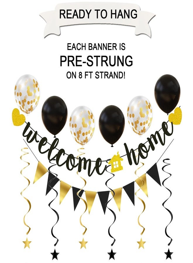 Teniinet Pre-Strung Welcome Home Banner with Two Heart and A Vivid Home Sign Flash Party Decorations, Funny Home Party Sign Decors Family Party Housewarming Banner for Family Theme Party Supplies Decorations - Image 3