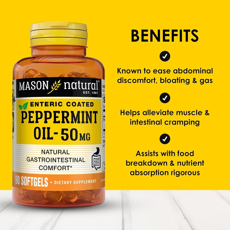 MASON NATURAL Peppermint Oil 50 mg Enteric Coated Supplement 90 Day Supply of Gastrointestinal Support for Normally Functioning Bowel Softgel Pills - Image 2