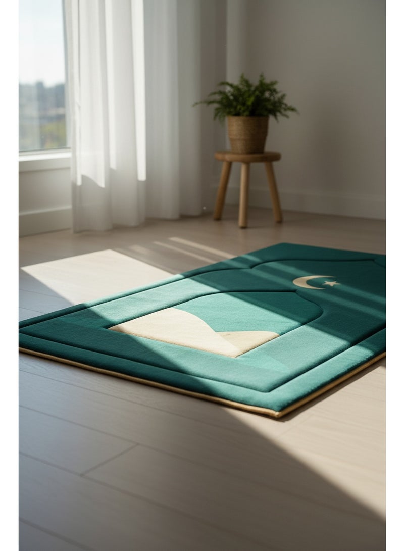 Fabienne Memory Foam Prayer Mat 70x110cm Thick Padded Muslim Prayer Rug with Knee Support Gift for Elderly People Cushioned Anti-Slip Lightweight Janamaz Salah Mat with 3D Design Dark Green - Image 5
