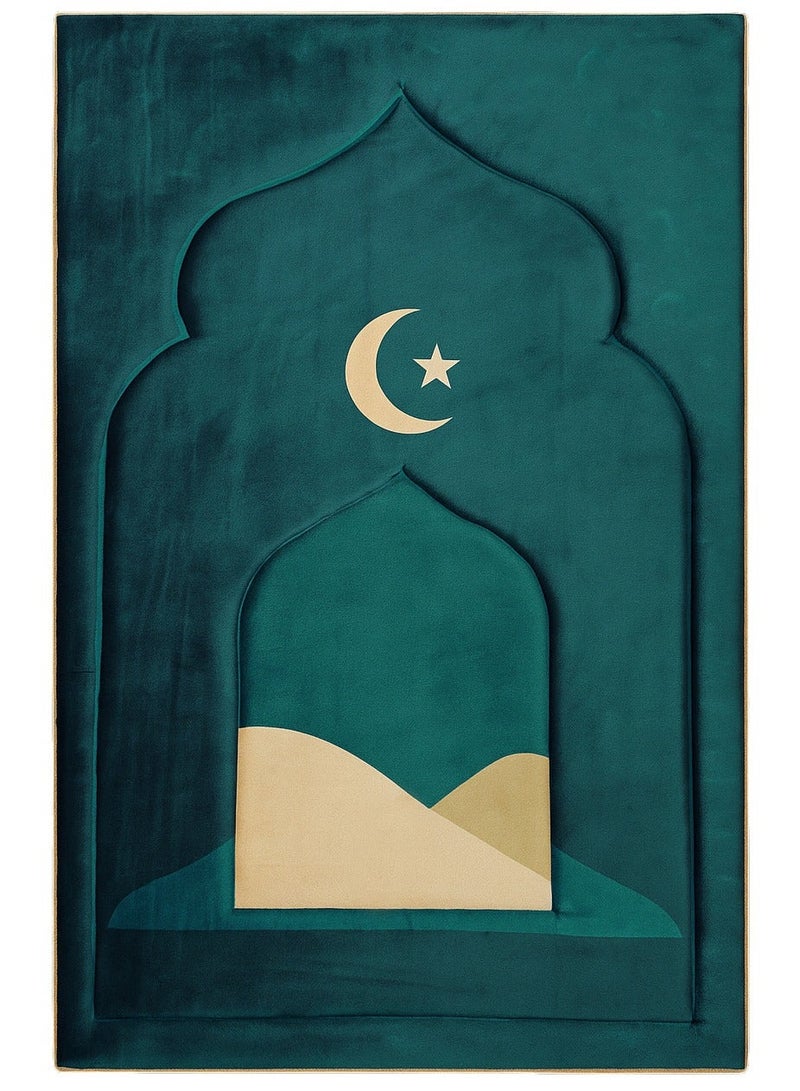 Fabienne Memory Foam Prayer Mat 70x110cm Thick Padded Muslim Prayer Rug with Knee Support Gift for Elderly People Cushioned Anti-Slip Lightweight Janamaz Salah Mat with 3D Design Dark Green - Image 1