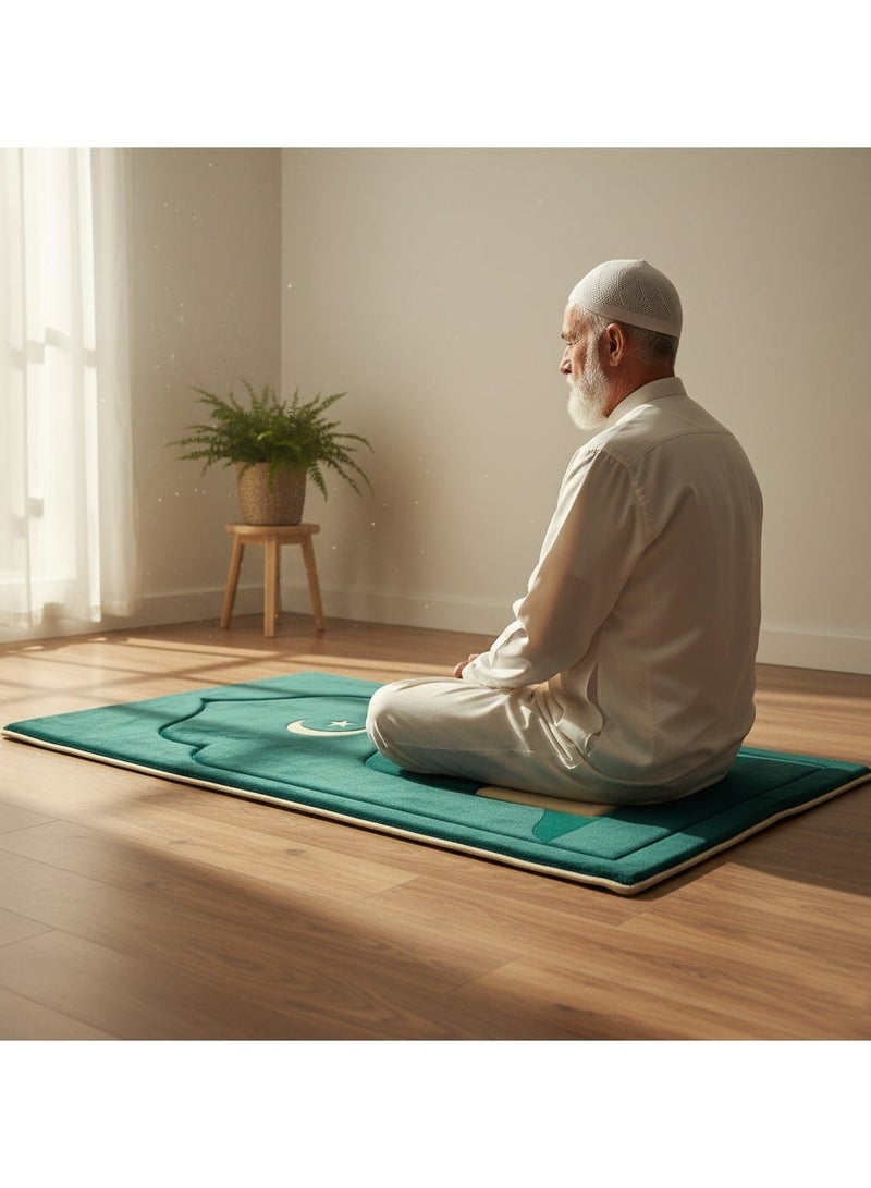 Fabienne Memory Foam Prayer Mat 70x110cm Thick Padded Muslim Prayer Rug with Knee Support Gift for Elderly People Cushioned Anti-Slip Lightweight Janamaz Salah Mat with 3D Design Dark Green - Image 2