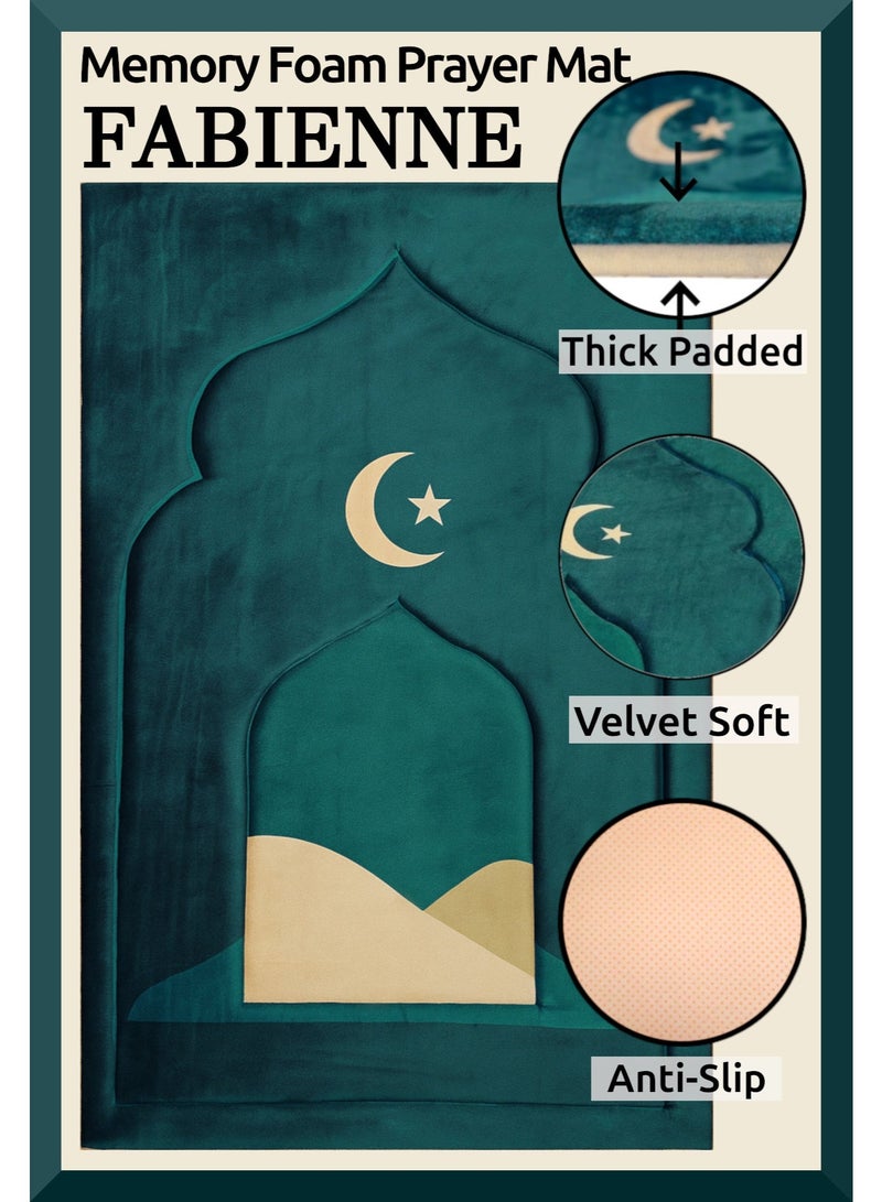 Fabienne Memory Foam Prayer Mat 70x110cm Thick Padded Muslim Prayer Rug with Knee Support Gift for Elderly People Cushioned Anti-Slip Lightweight Janamaz Salah Mat with 3D Design Dark Green - Image 3