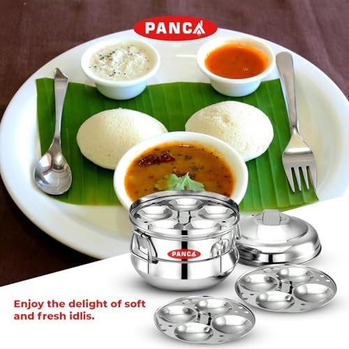 PANCA Stainless Steel Idli Maker 3 Plate 13 Idli Panai Premium Idli Cooker With Steel Handles Fresh Idli Steamer Kitchen Utensil Essentials - Image 3