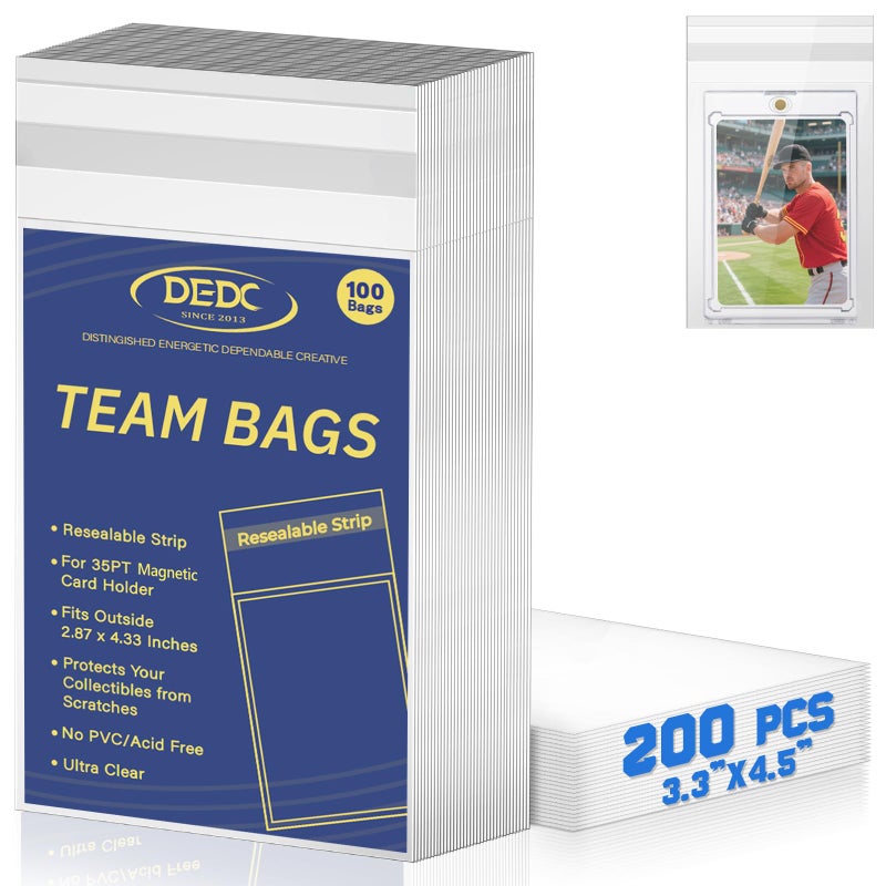 DEDC 200Pcs Trading Cards Team Bags for One Touch Magnetic Card Holder, Team Set Bags for Cards Resealable Card Sleeves Exact Fit Sleeves for 35PT Magnetic - Image 1