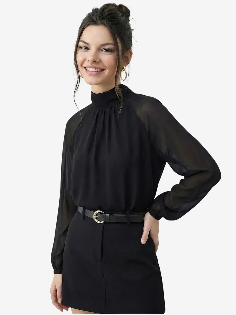 بيانكو لوتشي LUCCI Turtleneck Chiffon Blouse