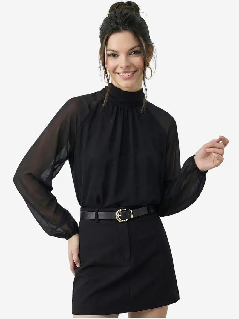 بيانكو لوتشي LUCCI Turtleneck Chiffon Blouse