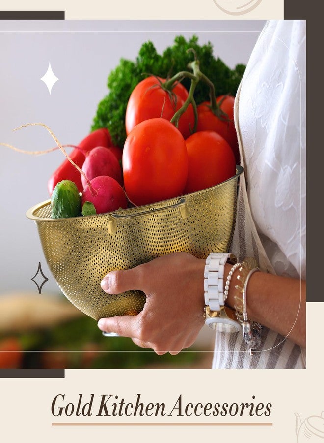 Baderke طقم أدوات مطبخ بادركي الذهبي المكون من 6 قطع يتضمن 3 أوعية خلط ذهبية مع أغطية محكمة الإغلاق، ومصفاة من الفولاذ المقاوم للصدأ، ومبشرة، ومقطعة، ومصفاة شبكية دقيقة (أوعية الخلط: 2.8/3.7/5 كوارت، المصفاة: 4 كوارت). - Image 4