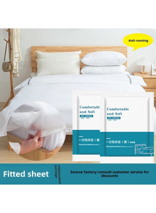 Bedhat Disposable Four-piece Bed Sheet Quilt Cover Pillowcase Dirty And Dust-proof Thickened Hotel Homestay Hospital Travel Use-Color: Double Fitted Sheet Set Of Four Independent Bags - Image 2