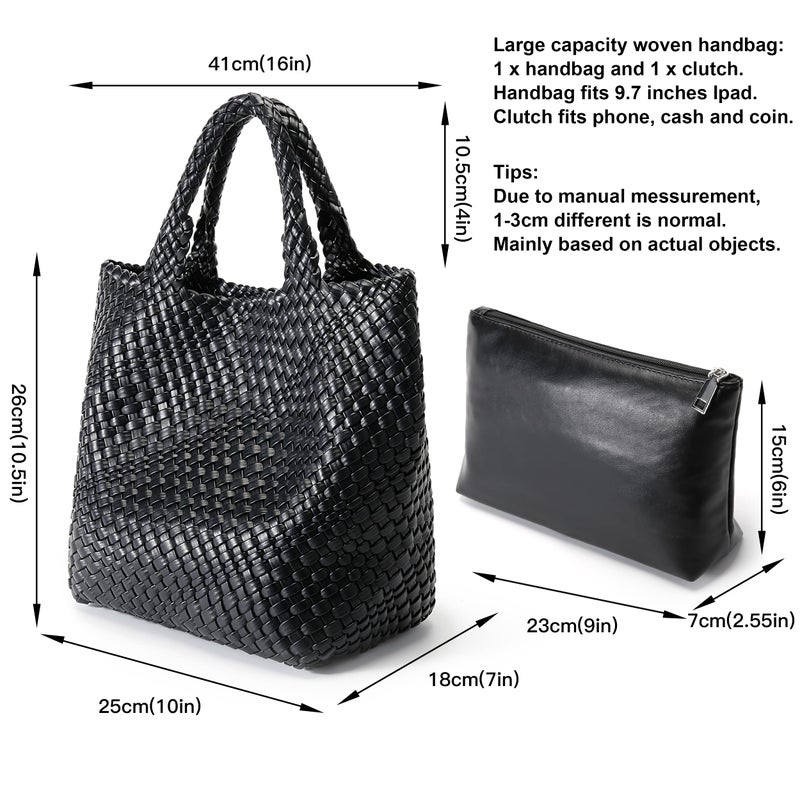 Queenoris Vegan Leather Purses for Women, Handmade Purses and Handbags Summer Beach Travel Tote Woven Shoulder Bag with Detachable Satchel Strap - Image 3